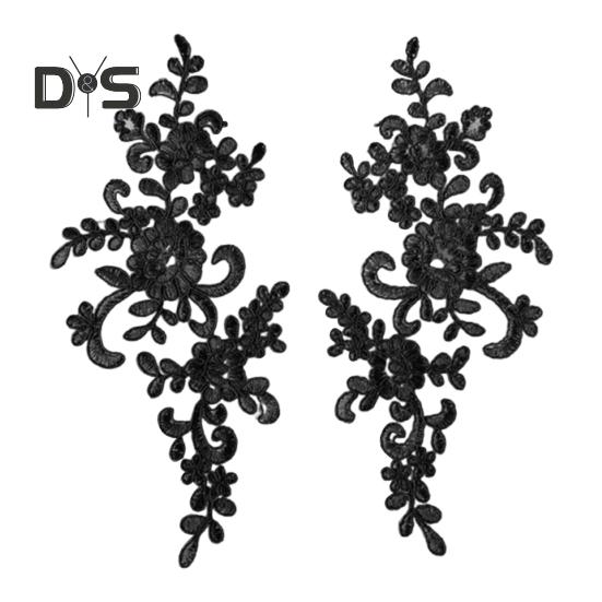 2 Pcs Embroidery Lace Applique Sewing Flower Fabric Collar Patch Motif Wedding Gown Dress Bridal DIY Crafts for Daily Wear Tailor Shops