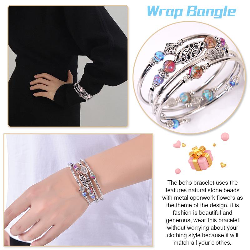 Bohemian Emperor Stone Multi-layer Wrap Bracelet – Women's Natural Stone Beaded Bangle