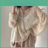 Thin Sun Protection Knit Irregular Top Loose Long Sleeve Knit Hollow Blouse