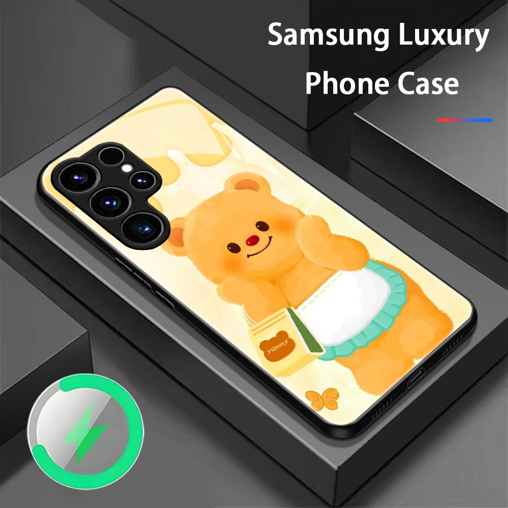 Brand B-Butter Bear Cartoon Phone Case For Samsung S26 S25 S24 S23 S22 S21 S20 Plus Ultra Glass Magnetic Case