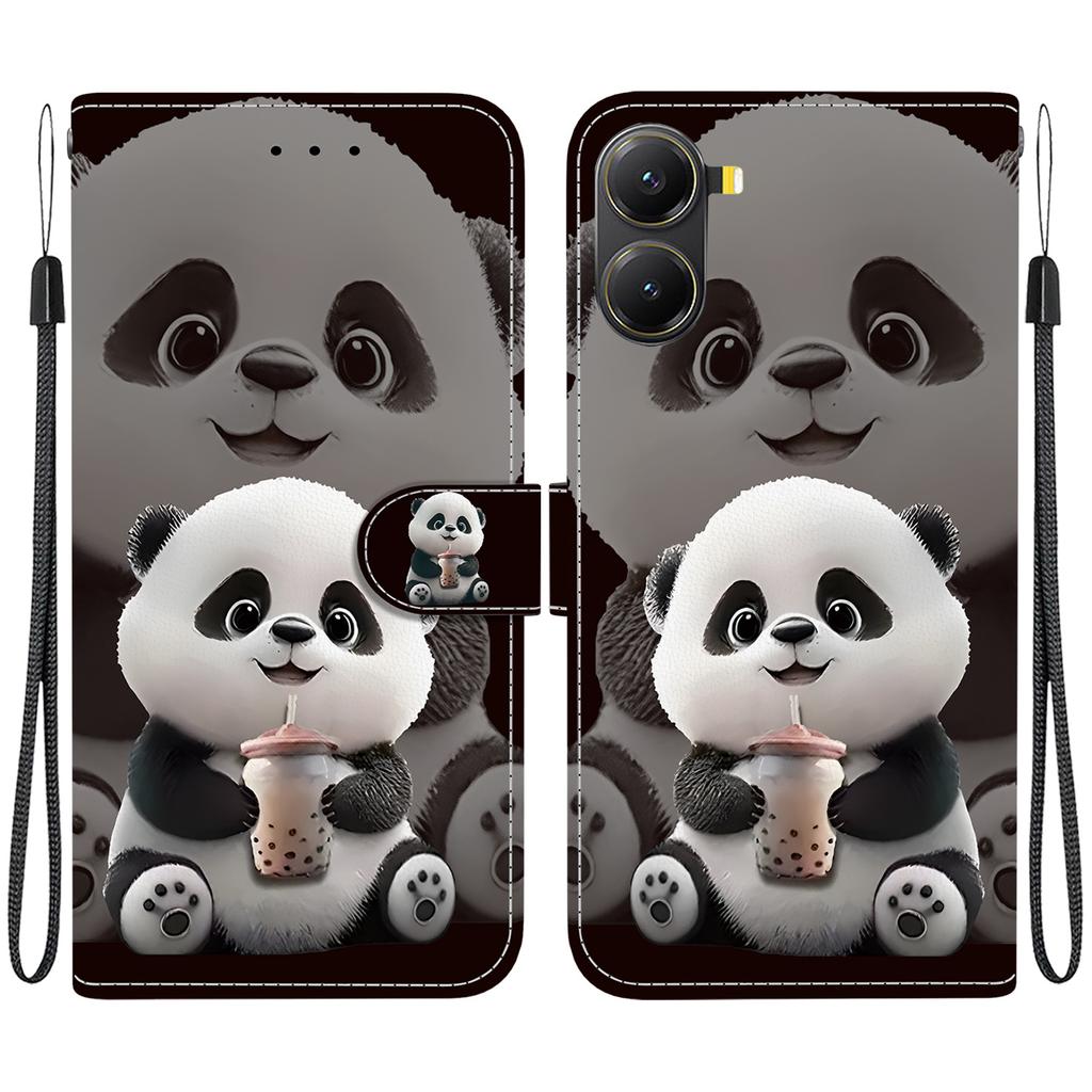 Handmade PU Leather Flip Case for Xiaomi Poco X7 Pro Anti-Slip Shockproof Cover with Wrist Strap & Heart/Rose Cat Designs