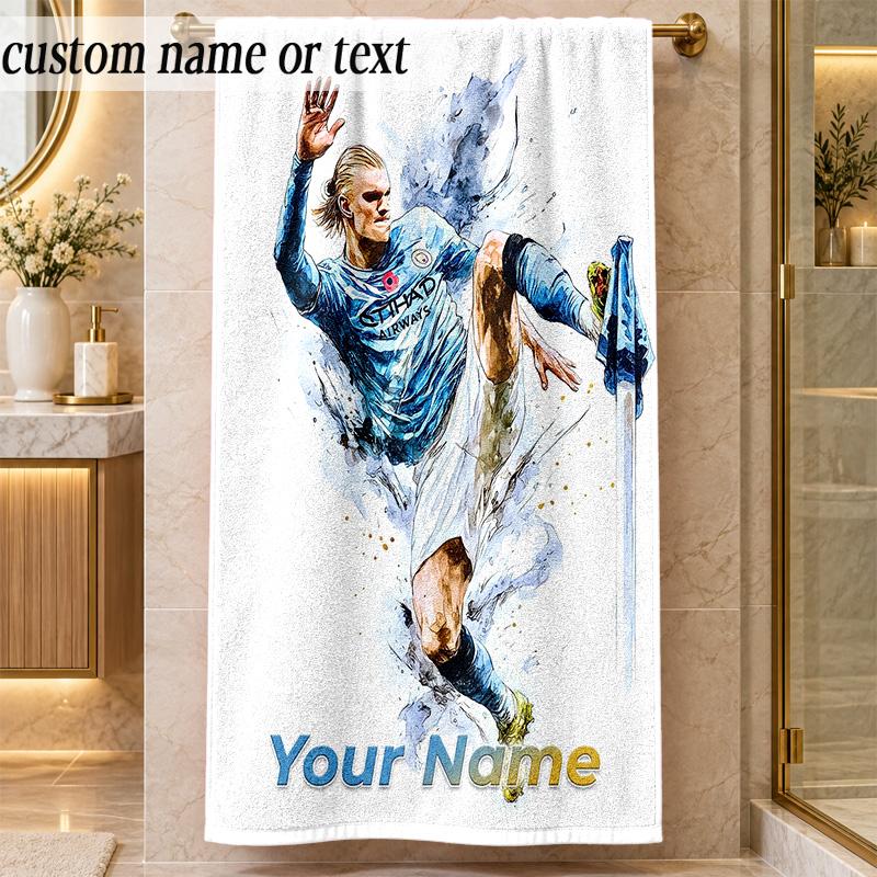 Beach TowelErling Haaland Custom Name Text Personalized Soft Towel for Beach Pool Indoor Home Decor Gift