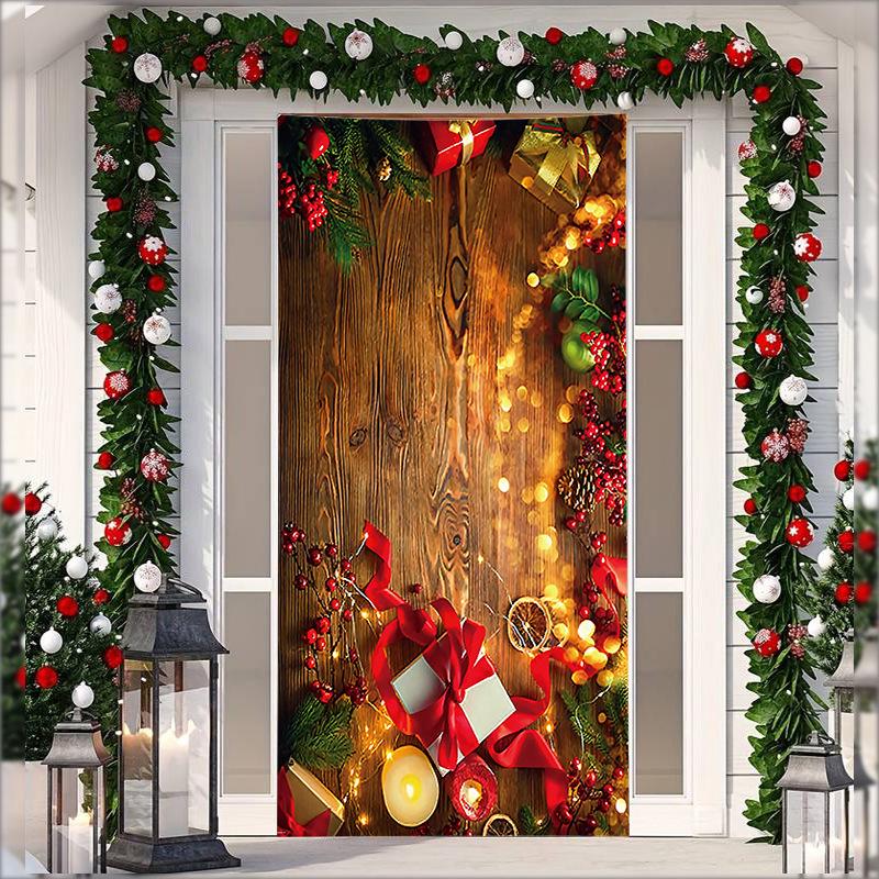 Stretch Fabric Christmas Door Tapestry - Santa Claus Gift Background for Holiday Parties