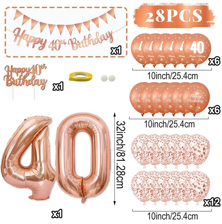 28pcs 18 21 30 40 50 60 70th Rose Gold Happy Birthday Balloon Set Banner Balloon Adults Birthday Party Decoration Birthday Party