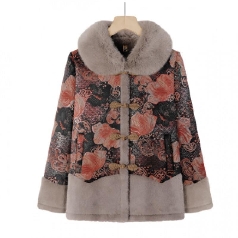 

Зимнее женское новое пальто, зимняя бархатная утолщенная хлопковая одежда, хлопковая куртка для пожилой женщины 3XL [recommended 125-67.5kg] красный