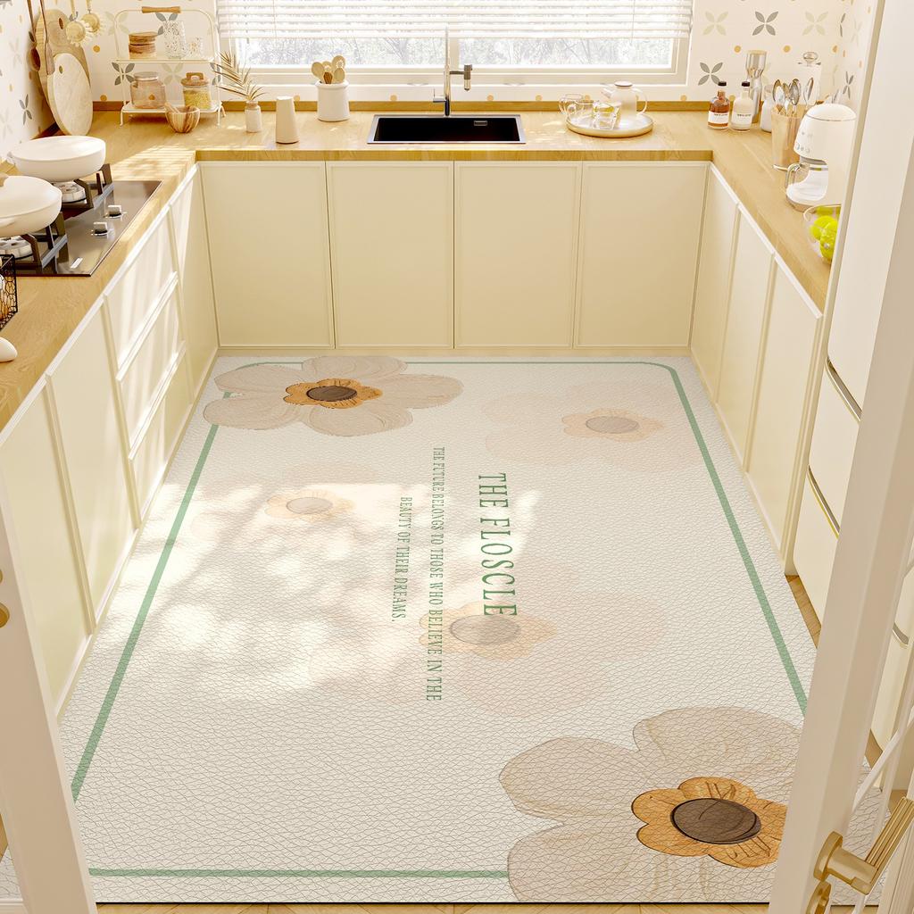 Kitchen Floor Mat Home Waterproof Oil-proof PVC Dirt-resistant Wipeable Wash-free Rug Large Area Carpet