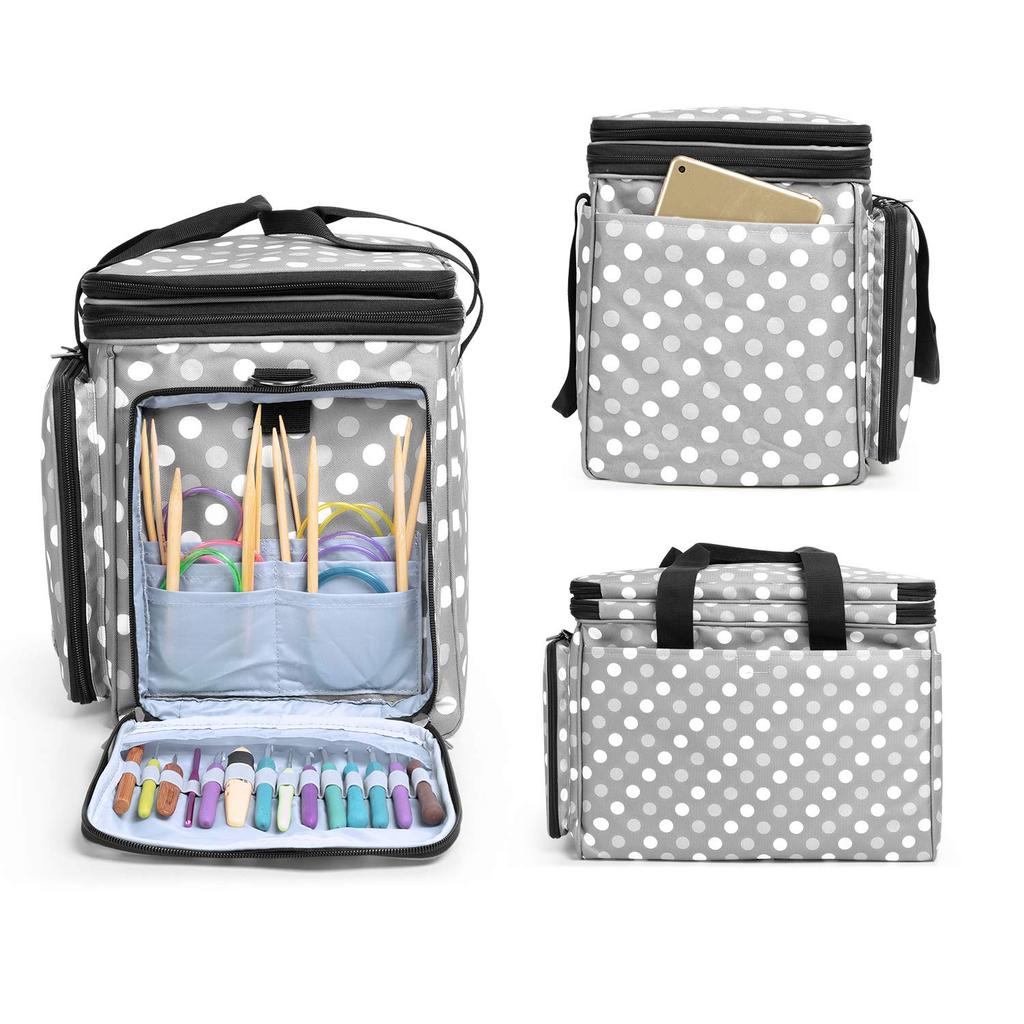 Luxja Stricktasche für Rundstricknadeln und Häkelnadeln Perfekt für die Aufbewahrung und den Transport von Strickzubehör Garn, Nadeln, Haken, (14"/35cm) -