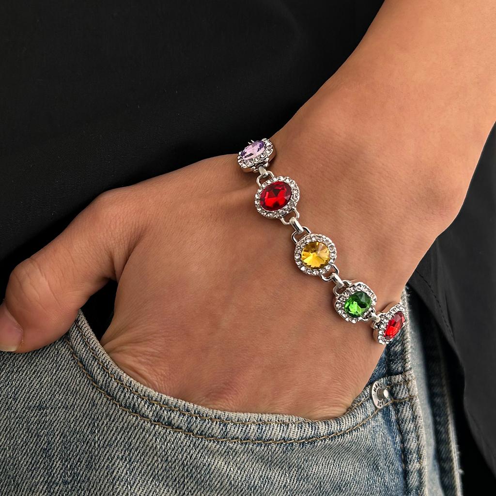 Salircon Colorful Rhinestone Chain Choker Necklace Men  Luxury Trendy Simple Clavicle Chain Necklace Bracelet Party Jewelry