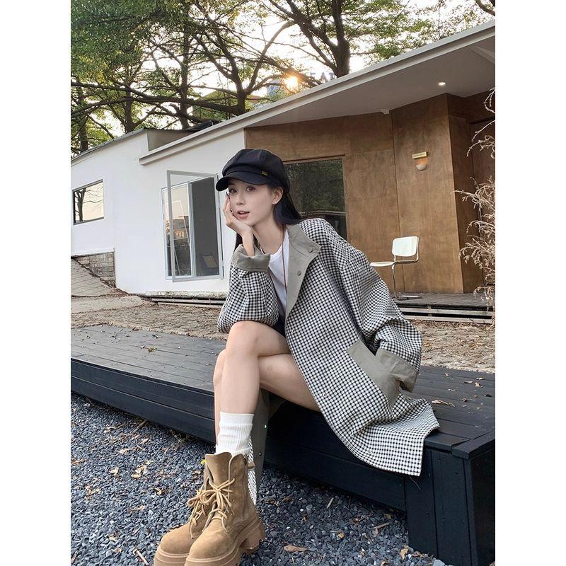 Kumikumi Design Sense Lapel Trench Coat Outerwear Women Clothes Autumn Chic Reverse Mid-Length Versatile Top