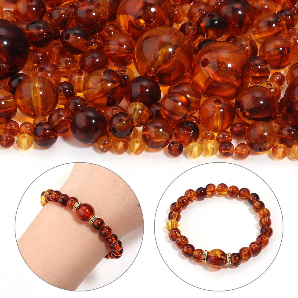 10-200 pezzi 6 8 10 12 14 20 mm Perline Acriliche Ambra Rotonde Sfuse Distanziatori Per Creazione Gioielli Braccialetti Fai-da-te Accessori Collana