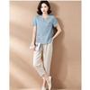 Women's Embroidered Crew Neck Top & Capri Pants Set