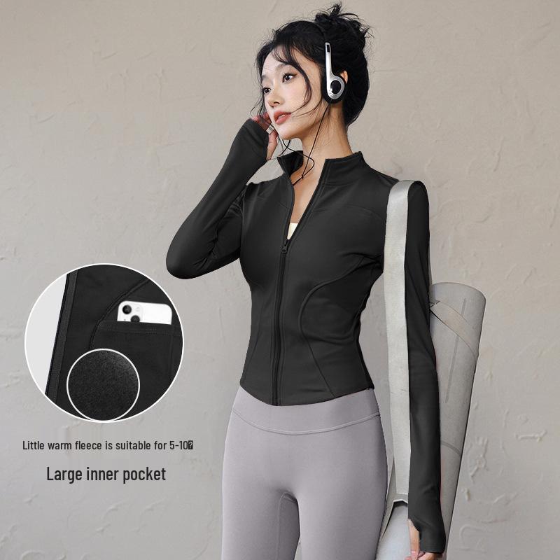 Damen Frühlings-Yoga-Bekleidung 2026: Dünne Fleece-Sportjacke mit Stehkragen, Reißverschluss, enganliegend für Laufen & Fitness.
