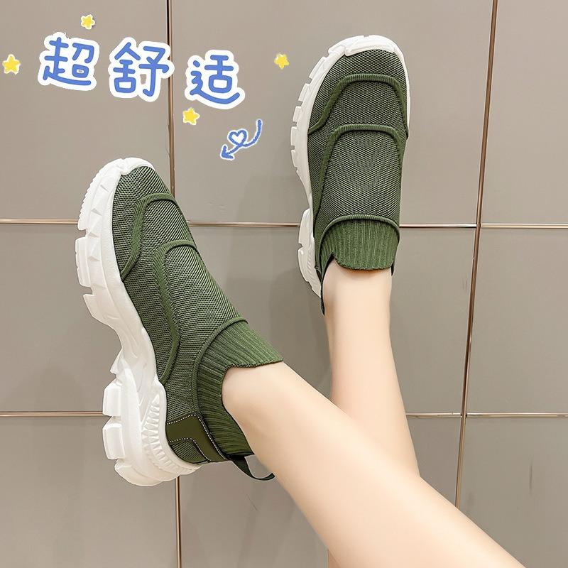 Flying Woven Mesh Breathable Single Shoes Women's New Low-top Thick-soled One-pedal Sports Shoes Batch