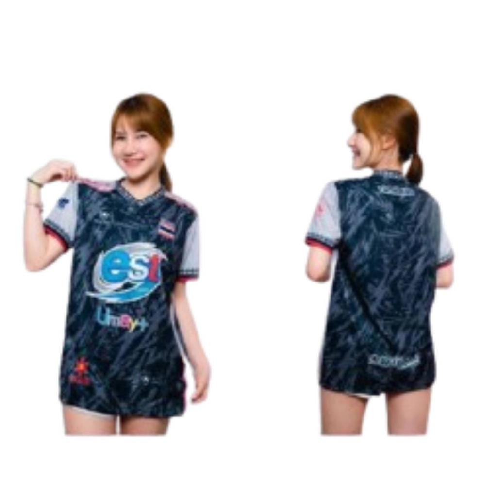 THAILAND National Volleyball Men Training JERSEY CHEER Fan Print Quick Dry V Neck Shirt Short Sleeve Uniform Thailand Logo Unisex Sport Indoor