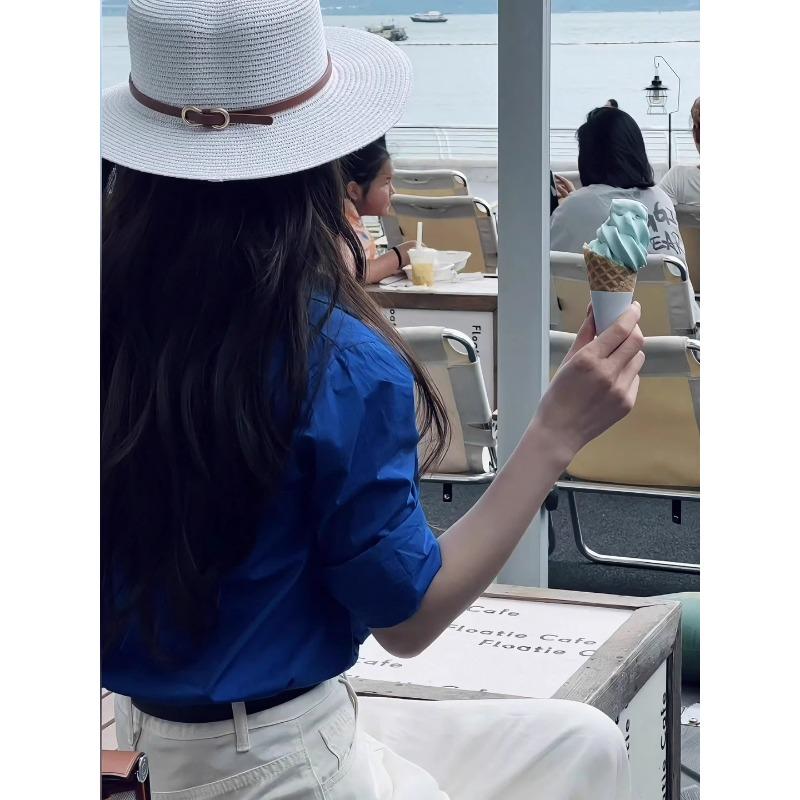 Lapel Shirt For Women Korean Style Fashionable Spring Summer Casual Brightening Sun Protection Shirt