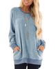Sweatshirt à col rond bloc de couleur avec poche pour femme - Manches longues T-shirt décontracté