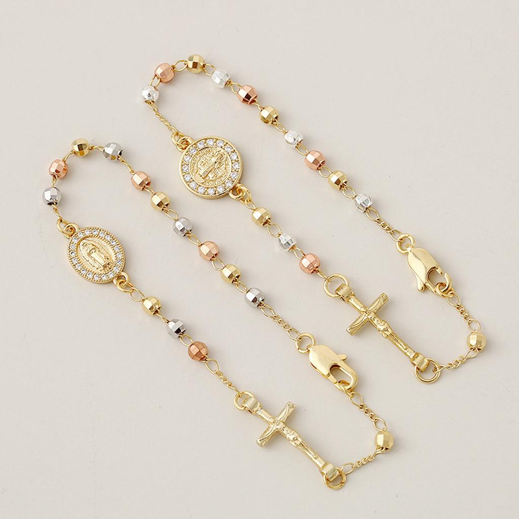 Gold Plated Saint Benedict Rosary Chain Bracelet Religious Jewelry Gift Catholic Metal Bracelet With Crucifix
