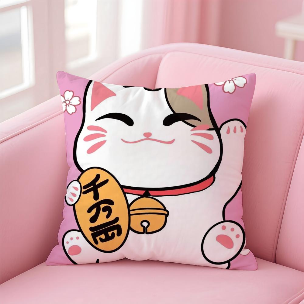 Rich Luck Maneki  neko Cushion Cover Linen Pillowcase Cover Soft Decor for Sofa Home Room