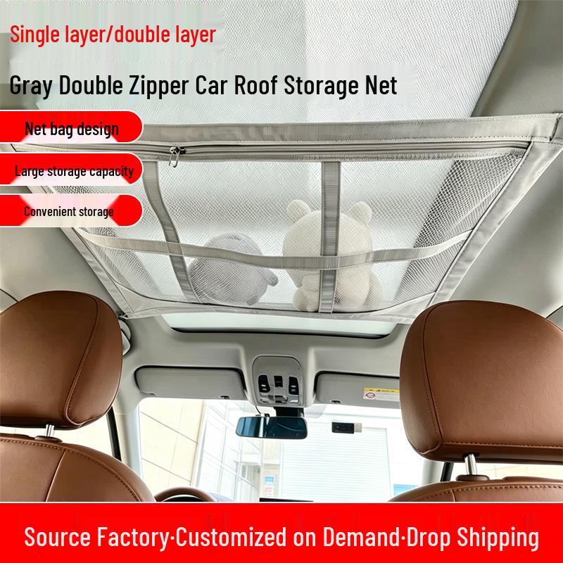 Double Layer Gray Car Ceiling Mesh Storage Net 70cm x 50cm single layer