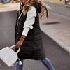 Women's Hooded Padded Vest Color Single-Breasted Mid-Length Slim Fit Sleeveless Jacket Coat