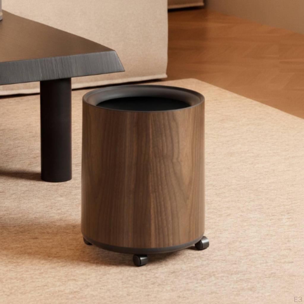 Round Trash Can with Wood Grain | Modern, Cylindrical Can, for Living Room M No Wheels