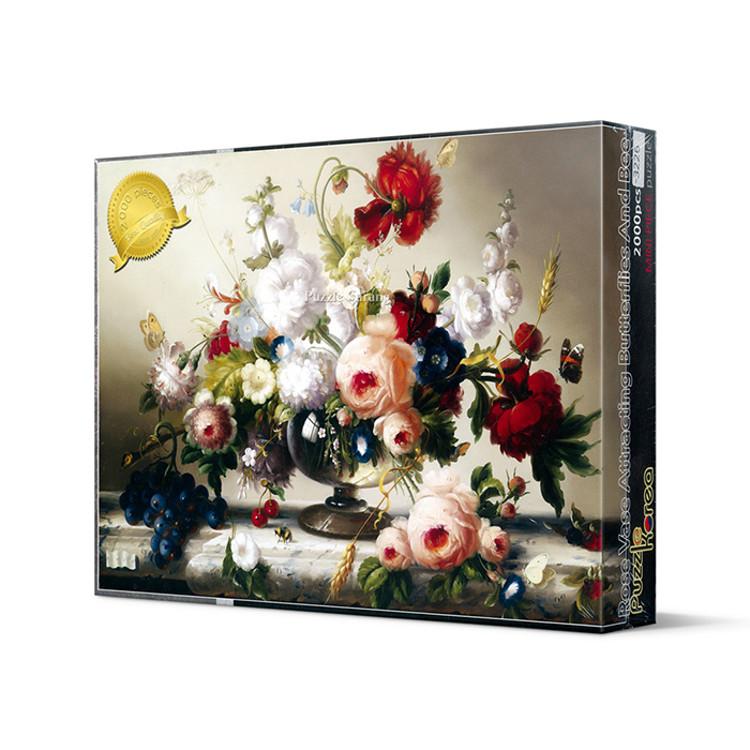 2000-teiliges Puzzle – Rosenvase, die Schmetterlinge anzieht (Mini), beliebtes koreanisches Puzzle