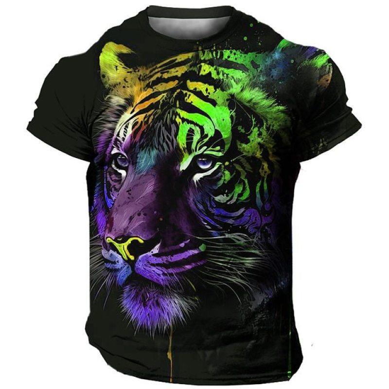3D Harajuku Tiger Pattern Pánská trička Hip Hop Punk Styl Streetwear Móda Pulovr s krátkým rukávem do O Tričko nadměrné velikosti