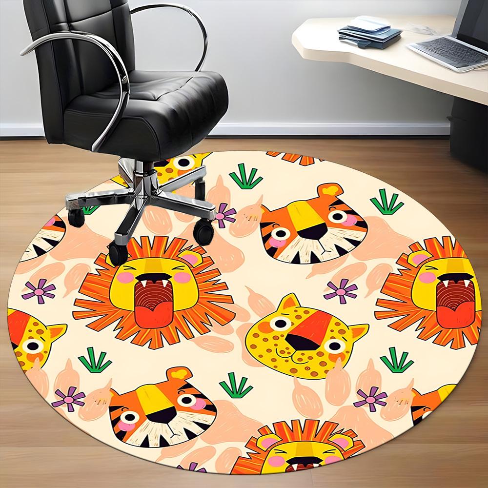 1pc Jungle Animals Carpet for Office Non-Slip, Round Carpet, Soft & Comfortable, Carpet for Office, Lightweight Round Floor Mat