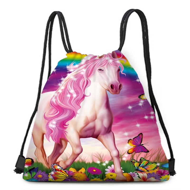 Cute Unicorn Drawstring Bag Waterproof Strap Pocket Storage Bag Children Girls School Backpack Birthday Party Kids Gifts