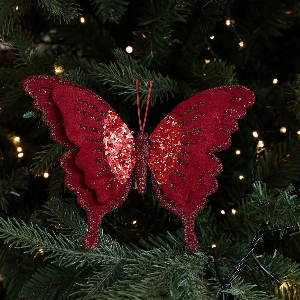 Velvet Butterfly Christmas Decor Flocking Glitter Butterfly Accessories  New Year Gifts