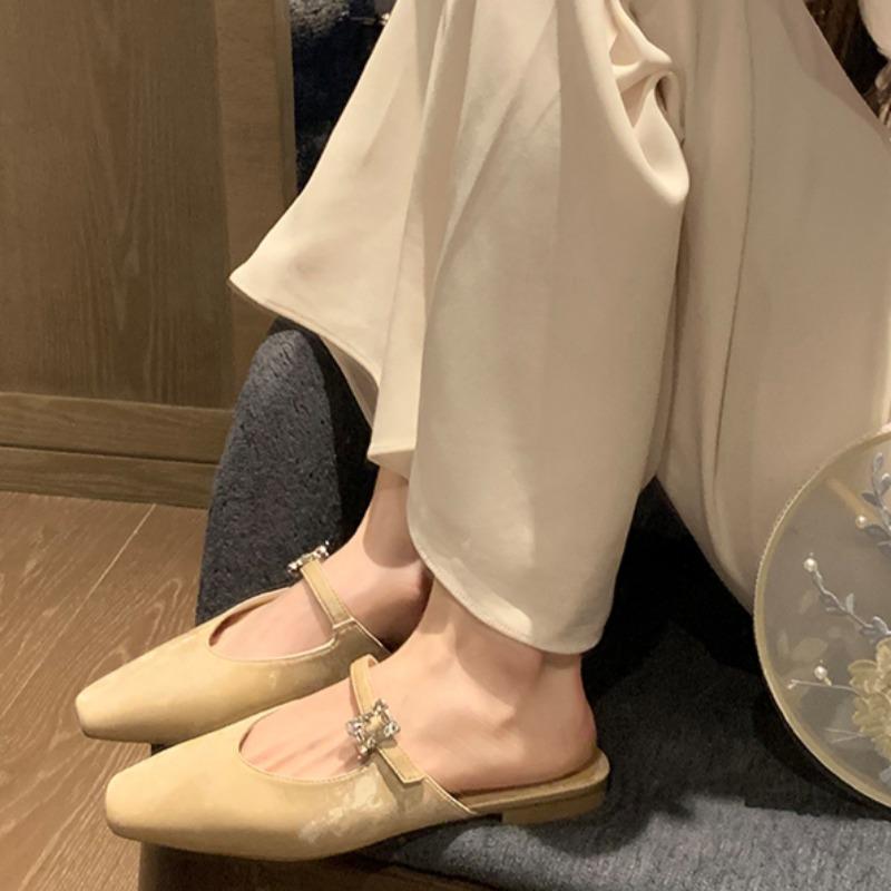 

Модные женские модные шлепанцы Baotou Весенние новые с квадратным носком, с мелким вырезом, с металлической пряжкой, на мягкой подошве, нескользящие, туфли на плоской подошве 40 абрикосовый