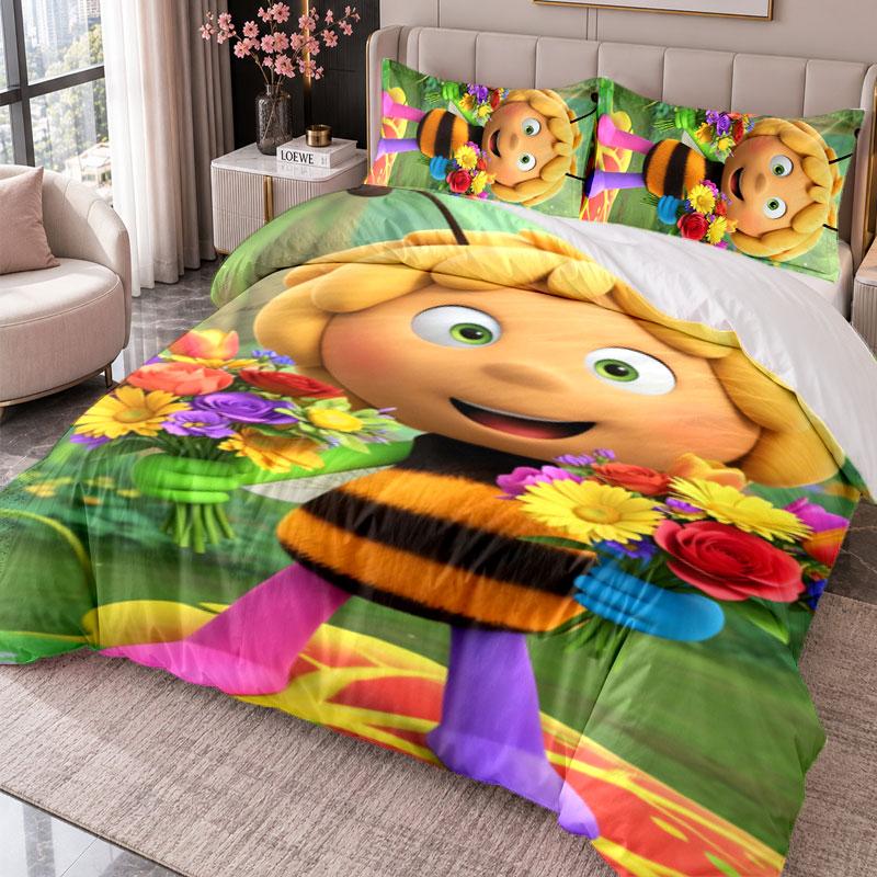 Die Biene Maja 3-teiliges Bettwäsche-Set Bettbezug mit zwei Kissenbezügen für Schlafzimmer Heimdekoration
