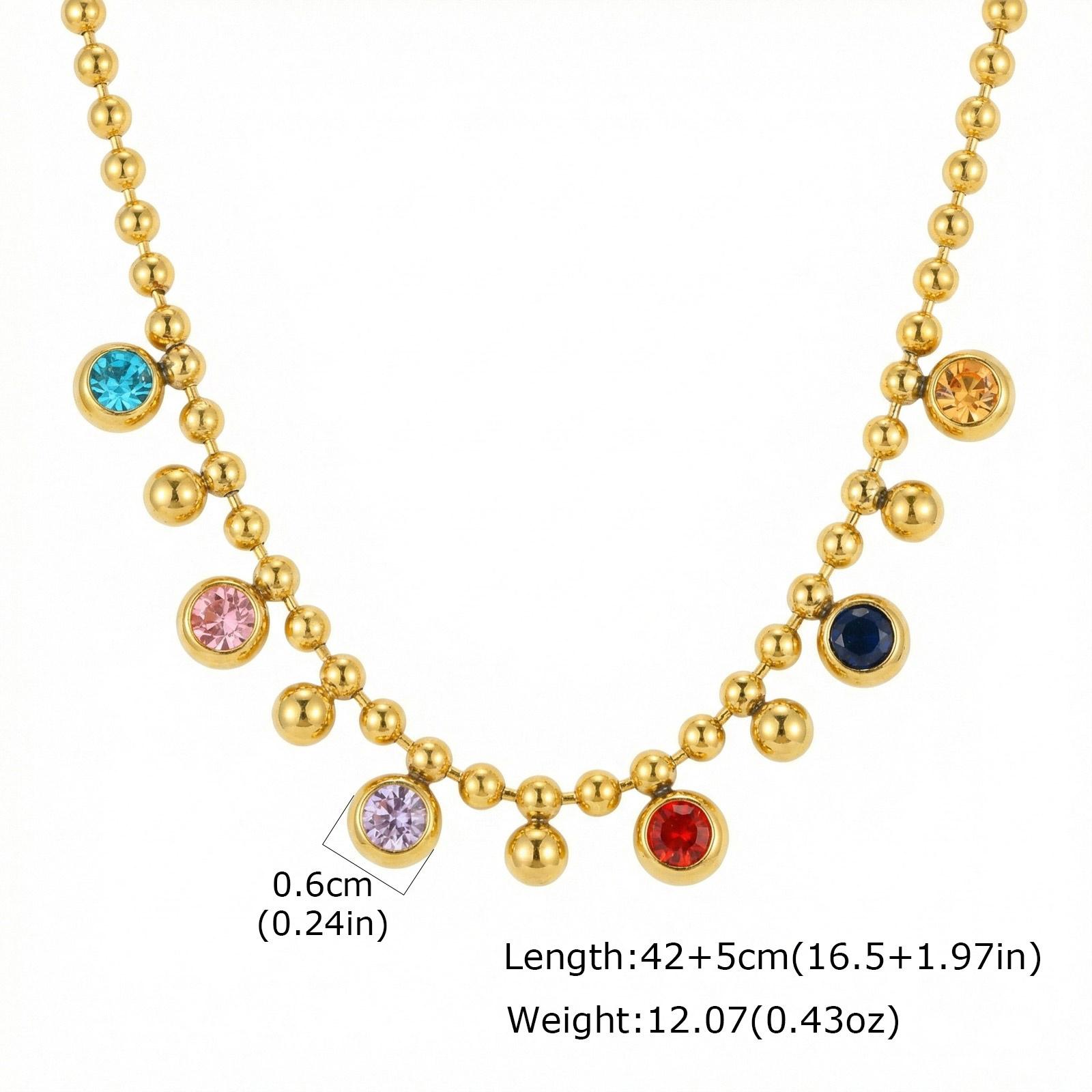 

Boho Multicolor Crystal Zircon Necklace for Women, Stainless Steel Beads Chain Collar Necklace, High Quality Dainty Jewelry
