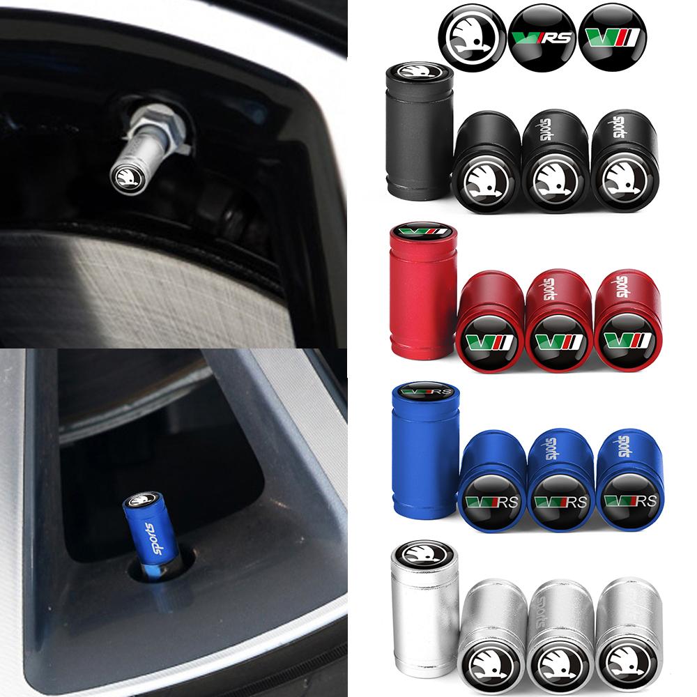 4pcs Metal Car Wheel Tire Valve Caps Stem Case Cover Accessories For Skoda Kodiaq Karop Kamiq Rapid Superb Fabia Octavia VRS VII
