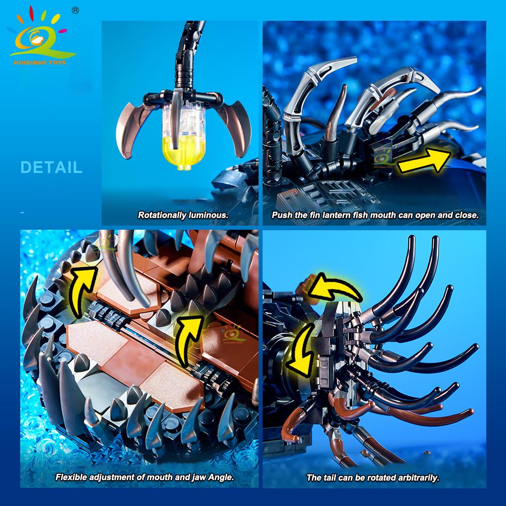 MOC Technicial Machinery Lantern Fish Model Building Block Marine Series Brick Construction Toy For Children Home Decor