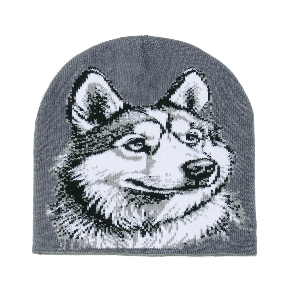 Temu Autumn and Winter Pullover Hat Student Ear Protection Cold Hat Wolf Head Animal Knitted Hat