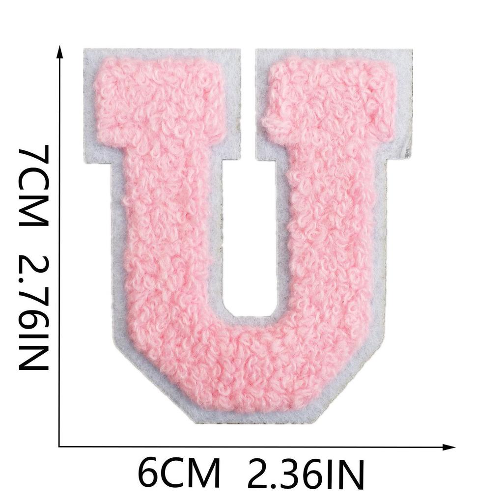 Roaring Sky A-Z Pink Chenille Embroidery Patch: 7cm Iron-on Sticker for Bags