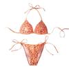 Korean Dongdaemun Leopard Print Peach Bikini - Sexy Push-Up, Tie-Up, Peach Pink Beachwear