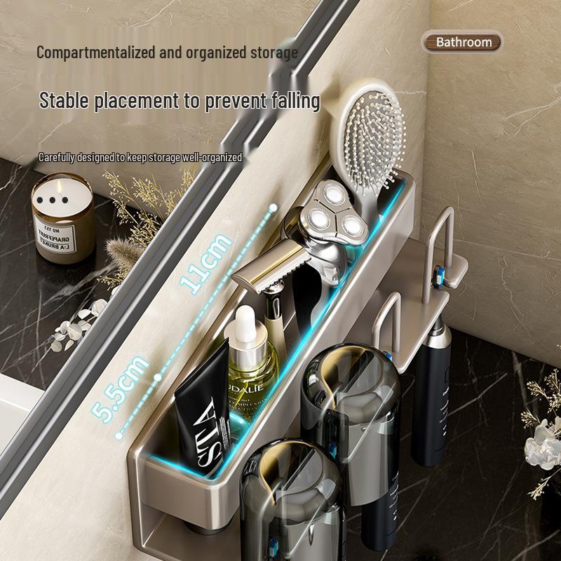 Wall-Mounted Electric Toothbrush & Mouthwash Cup Holder Set - No-Drill Installation