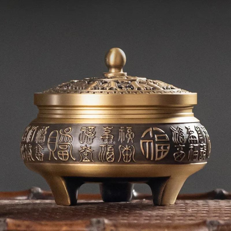Eight Auspicious Carved Three-legged Incense Burner Household Indoor/temple Offering Buddha/ Tower Incense Aromatherapy Stove
