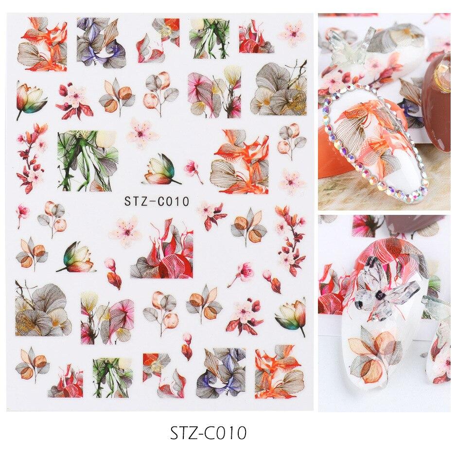 1pc 3D Nail Stickers Spring Summer Natural Flower Leaves Simulation Dried Flower Dragonfly Nail Applique Water Slides Decoration