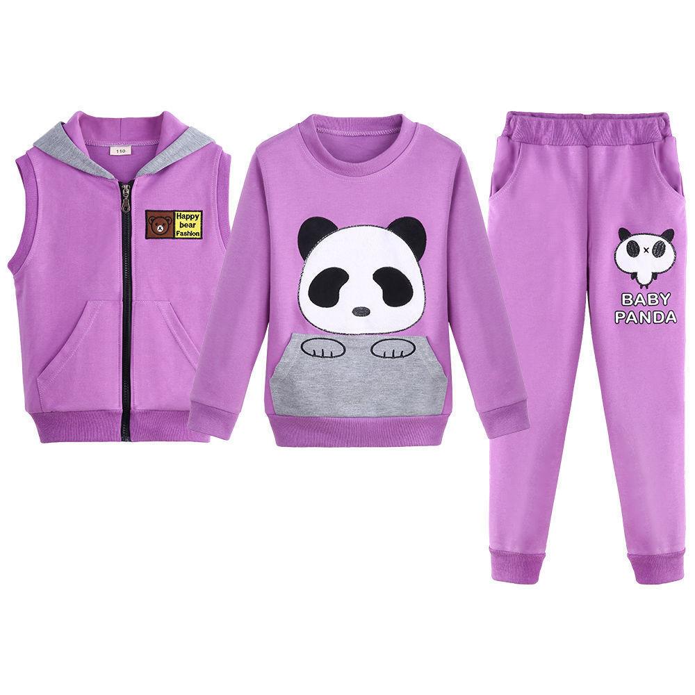 

Одежда для девочек, формальный костюм для девочек на весну, спортивный и досуговый, из мультфильмов, костюм-тройка 140cm фиолетовый