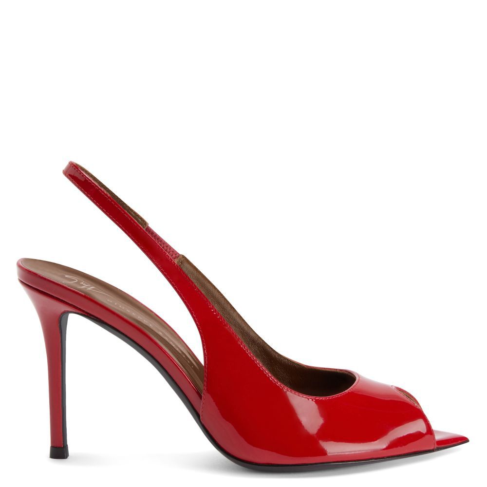 

2025 summer new open-toed pointed fish mouth high heels stiletto rear empty patent leather sandals women s European and American style 34