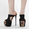 Fashion Sexy Leopard Print Peep Toe 16cm High Sandals Women Extreme High Heels Slippers Women Platform Sandals Summer Party Banquet Shoe