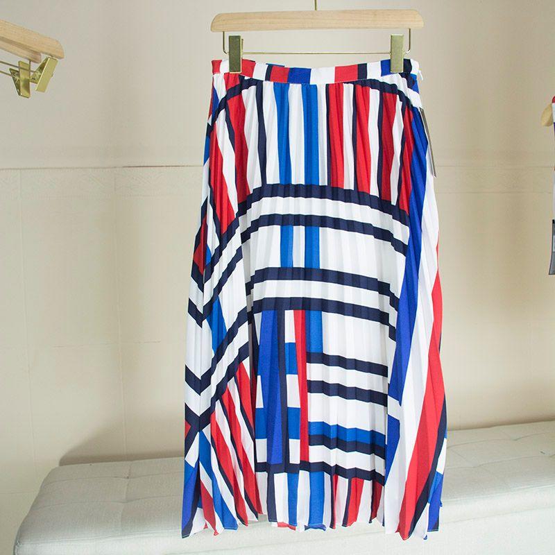 

M Этот комплект немного ослепительный Европейский и американский стиль Мягкая ткань Клейкий Топы без рукавов Рубашка Плиссированная юбка Юбка А-силуэта Skirt Stripes 12