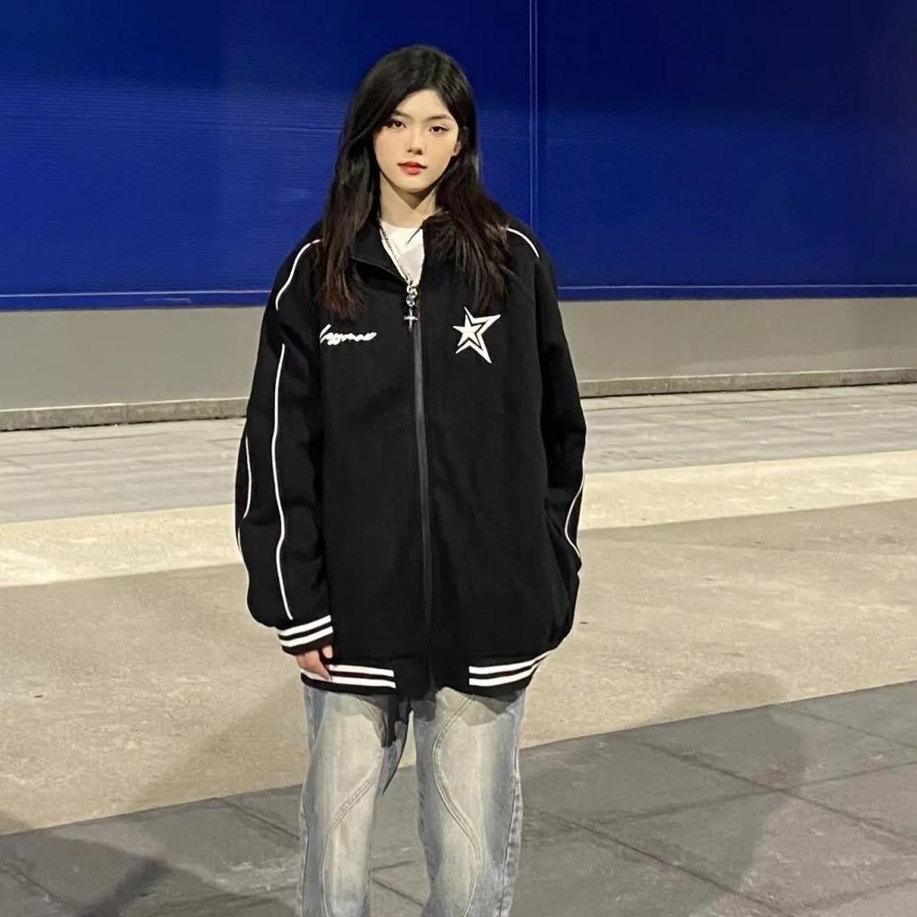 Korejské mikiny Vintage Star s grafickým potiskem Ženy Harajuku Streetwear Mikiny na zip Y2k Grunge Topy pro volný čas Dámské