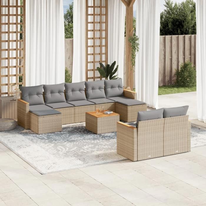 VidaXL Garden Lounge Set with Cushions 10 Pcs, Patio Sofas, Patio Furniture Set, Outdoor Furniture, Beige 3258811