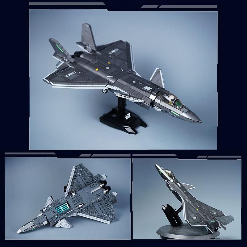 Military WW2 J35 J20 Stealth Aircraft Building Blocks Technical Fighter Jet Airplane With Bullet MOC Bricks Education Toys Gift