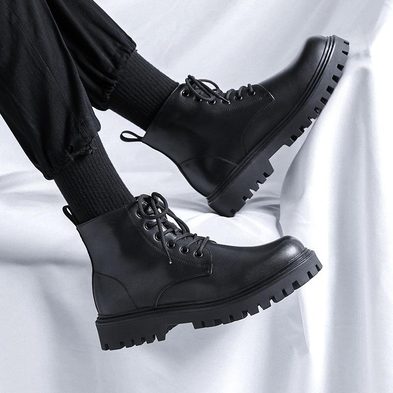 Men's Leisure Original Leather Boots Black Tide Platform Shoes Cowboy Autumn Winter Boot Business Office Dress Ankle Botas Male