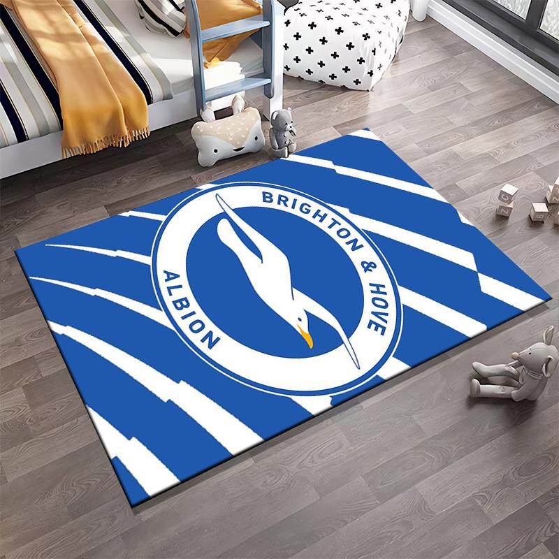Seagull Emblem with Blue Stripes Design Non-slip Rug Suitable for Living Room and Bedroom Sofas.
